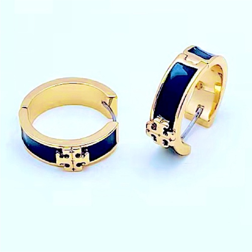 Tori Burch Kira Gold and Black Small Hoop Earrings